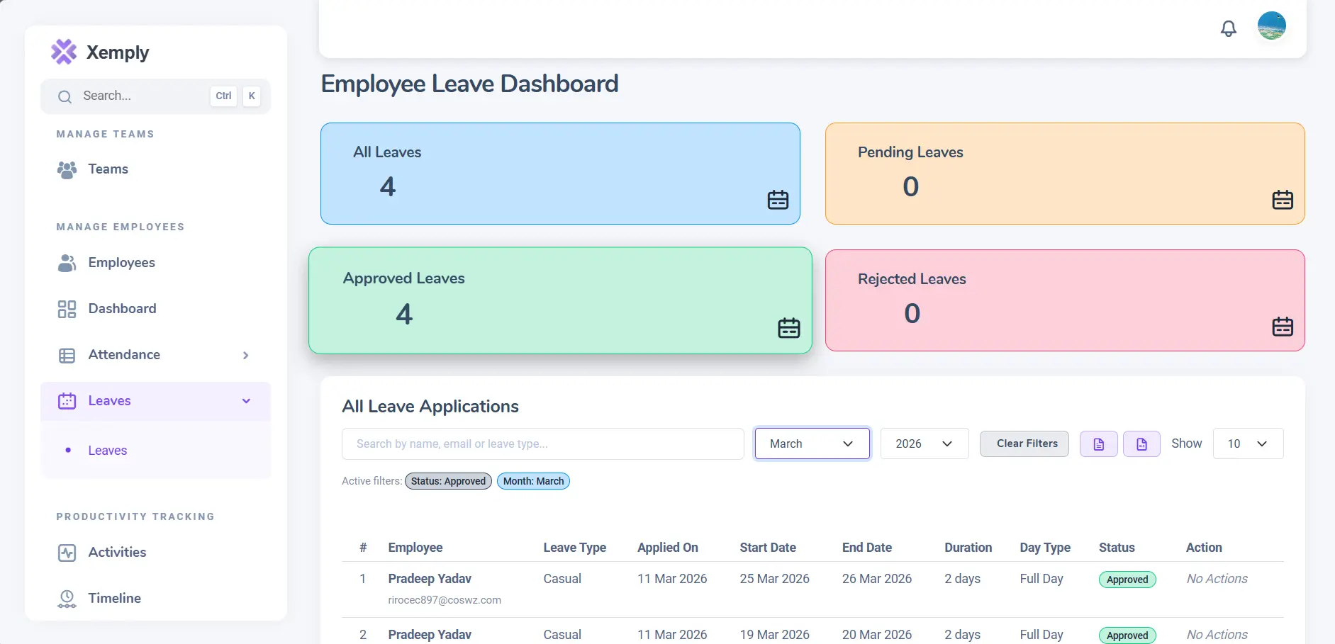 Leave Management Dashboard